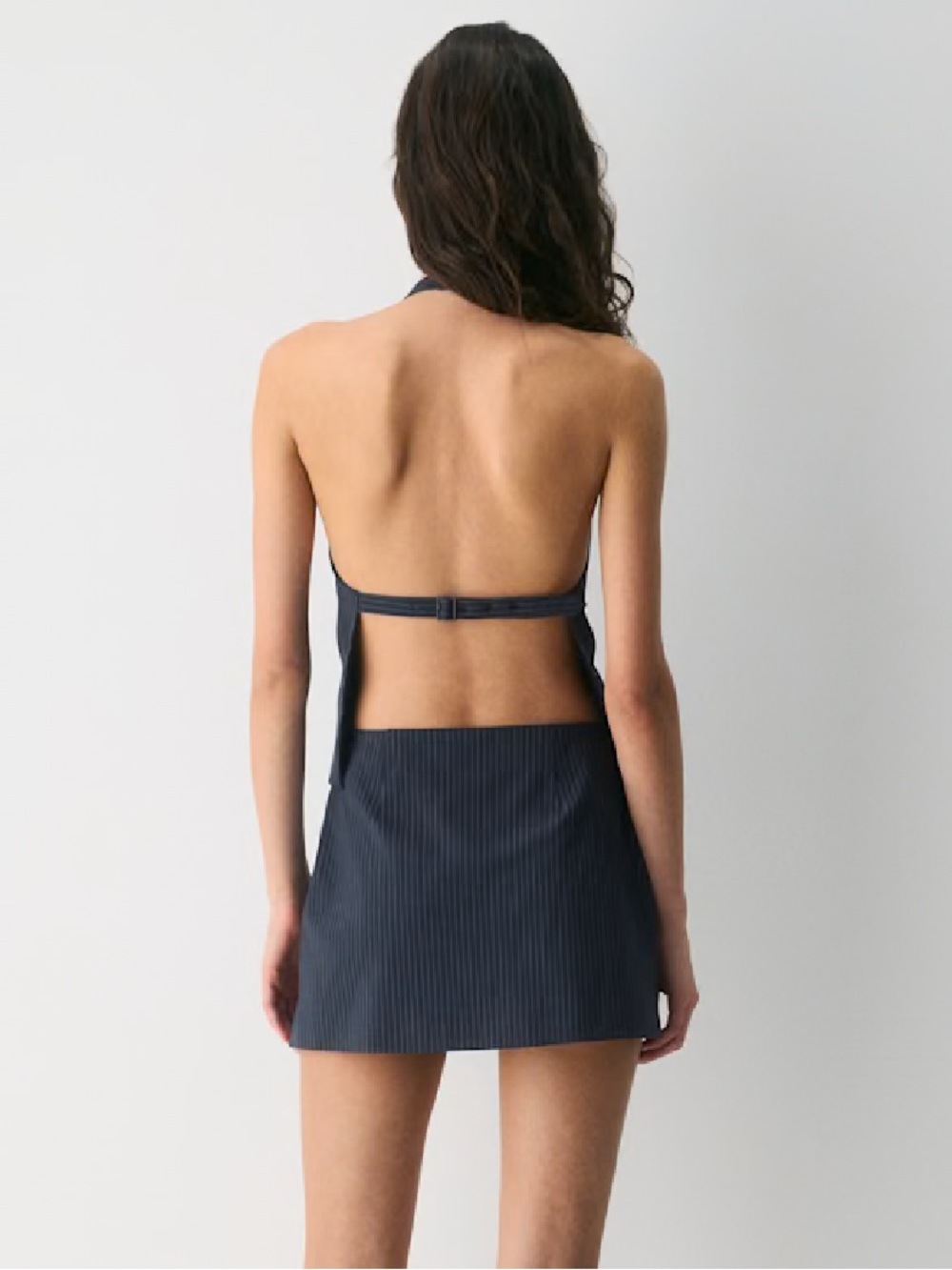 Aritzia Navy Pinstripe Backless Mini Dress